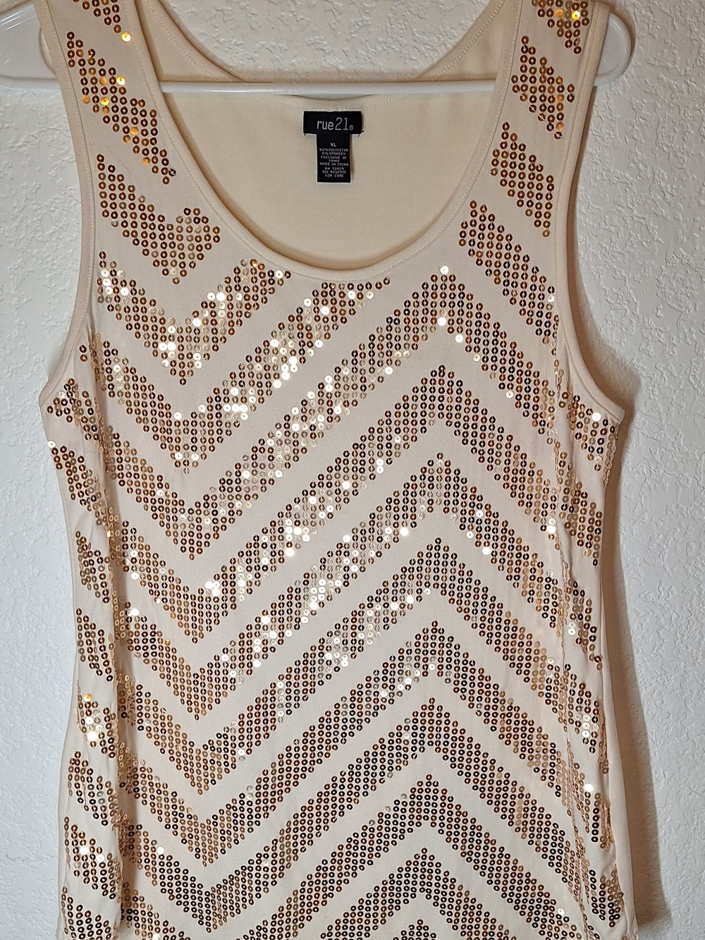 rue21 Cream Sequin Chevron Tank Top